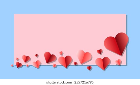 Valentine's day vector frame with heart shape in paper craft style. Suitable for poster, banner, web, presentation, invitation card, photo frame