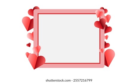 Valentine's day vector frame with heart shape in paper craft style. Suitable for poster, banner, web, presentation, invitation card, photo frame