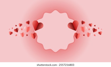 Valentine's day vector frame with heart shape in paper craft style. Suitable for poster, banner, web, presentation, invitation card, photo frame