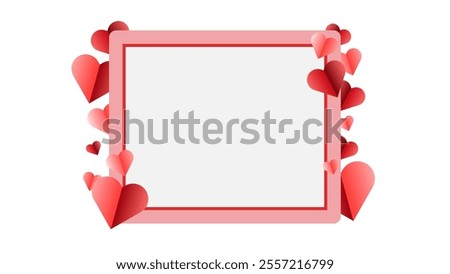 Valentine's day vector frame with heart shape in paper craft style. Suitable for poster, banner, web, presentation, invitation card, photo frame