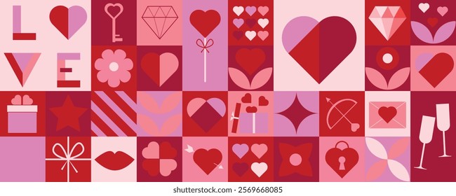 Valentines day vector geometric seamless pattern simple love icon