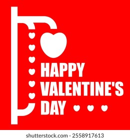 Valentine's day vector graphic concept. Red background with white lines, curves and hearts. White lettering: "Happy Valentine's Day." Concept, graphics, Valentine's day.