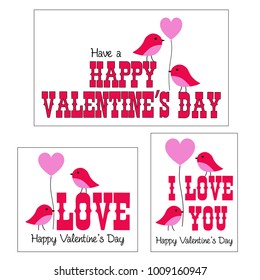 Valentines day vector graphics with cute birds and balloons