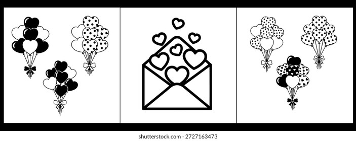 Gráficos del Vector del día de San Valentín con los corazones y los globos