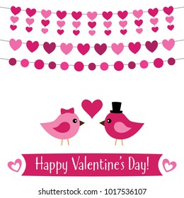 Valentines Day vector greeting card with a cute birds couple
