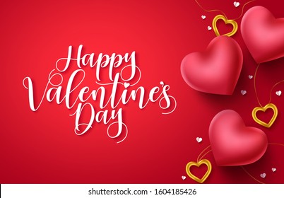 Valentines day vector greeting card background. Happy valentines day text in red empty space with red heart shapes and jewelries elements. Vector illustration. 