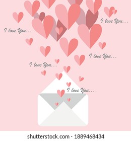 Valentine's day vector greeting card vector template. Letter and hearts illustrations with I love you text Can be used for wedding birthday valentine's day or for any celebration concept