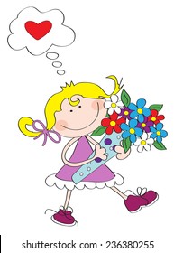 Valentine's Day vector greeting card with a happy girl