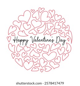 Valentines Day vector greeting card design. February 14 cute doodle hearts romantic illustration with text. Happy Valentine creative square card. 