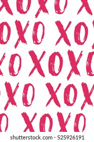 Valentine's Day vector greeting card. Hand written doodle XO XO on white isolated background. Cute pattern label design.