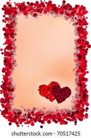 Valentine's Day vector greeting card with border and two hearts