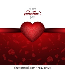 Valentines day. Vector greeting card with red heart and Cupids arrow