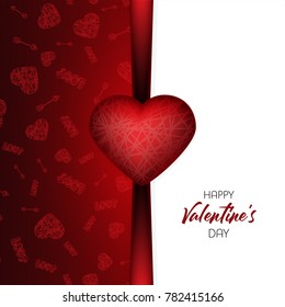 Valentines day. Vector greeting card with red heart and Cupids arrow