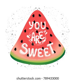 Valentine's Day vector greeting card with hand drawn message. Colorful romantic slogan isolated on white background. 
Template for postcards,printing for T-shirts, bags, pillows.