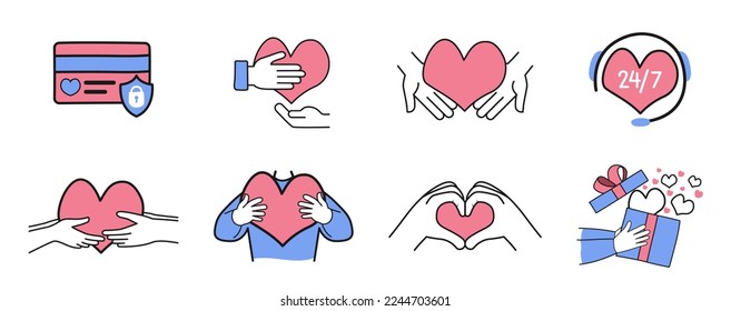 Valentine's day vector hand draw line icon set