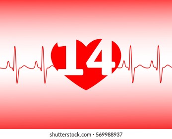 Valentines day vector heart cardiogram on white and pink background