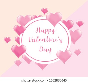 Valentines day vector hearts background template. Happy Valentines day greeting text with hearts shape elements and decorations in red background.  Cute Vector illustration