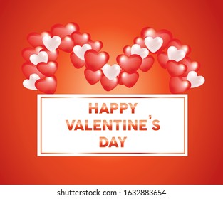 Valentines day vector hearts background template. Happy Valentines day greeting text with hearts shape elements and decorations in red background.  Cute Vector illustration
