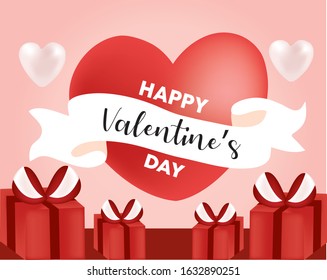 Valentines day vector hearts background template. Happy Valentines day greeting text with hearts shape elements and decorations in red background.  Vector illustration