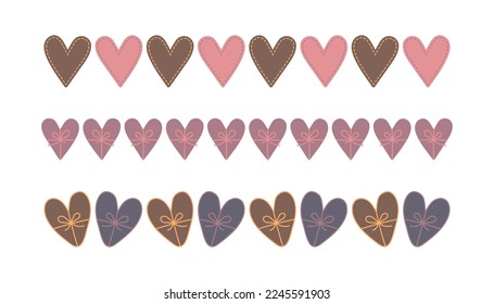 Bordes de corazones vectoriales de San Valentín. Elementos decorativos románticos de amor. Conjunto de ilustraciones del día de San Valentín. Línea fronteriza de bonitos corazones. Elementos de amor para el diseño festivo o la decoración.