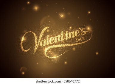 Valentines Day. Vector Holiday Illustration. Lettering Label With Sparkles