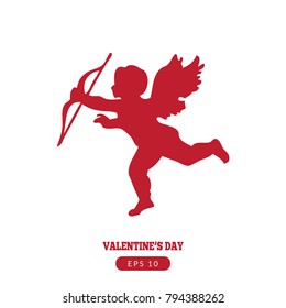 Valentine's Day vector icon, cupid silhouette, angel symbol