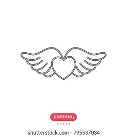 Valentine's Day vector icon, heart with wings symbol