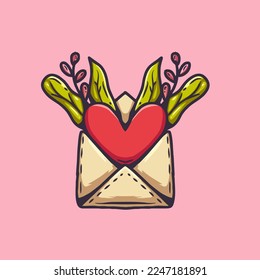 
valentinas vectorial día ilustración de un sobre con decoración de corazón y flor