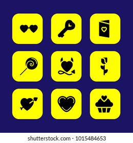 Valentines Day vector icon set. valentines day, heart glasses, cupcake with heart and love card