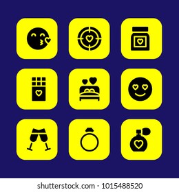 Valentines Day vector icon set. ring, love, kiss and cheers