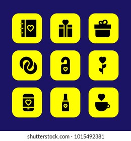 Valentines Day vector icon set. love cup, gift, valentines day and love agenda