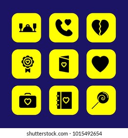 Valentines Day vector icon set. love card, broken heart, valentines day and love agenda
