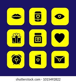 Valentines Day vector icon set. valentines day, love eye, love mail and love mobile
