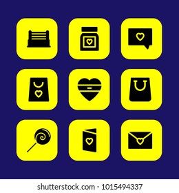 Valentines Day vector icon set. valentines day, love card, love mail and love pills