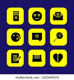 Valentines Day vector icon set. ring, broken heart, smile in love and lollipop