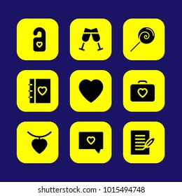 Valentines Day vector icon set. love letter, heart, valentines day and heart necklace
