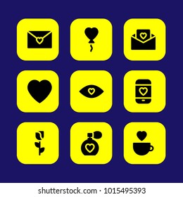 Valentines Day vector icon set. love cup, love perfume , love letter and love eye