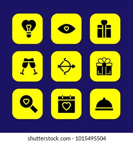 Valentines Day vector icon set. heart, arc, plate and dinner