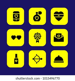 Valentines Day vector icon set. arc, love mobile, love letter and valentines day