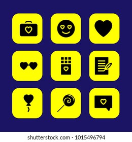 Valentines Day vector icon set. love case, love chart, love and smile in love
