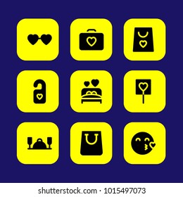 Valentines Day vector icon set. dinner, love case, lollipop and kiss