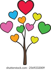 Valentine's day vector icon.Colorful heart tree with vibrant hearts flying away.on white .