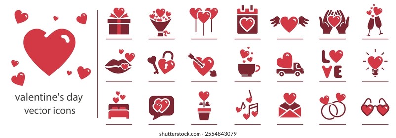 valentine's day vector icons, lovers day symbol set, feelings and love, february 14, flat vector illustration