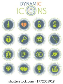 Valentines day vector icons on white background with dynamic lines for animation for web and user interface design