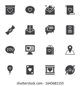 Valentines day vector icons set, modern solid symbol collection, filled style pictogram pack. Signs, logo illustration. Set includes icons as  calendar day, love message, invitation card, romantic day
