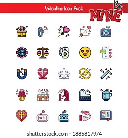 
Valentine's Day vector icons set. Valentine's Day and party, music, gift, ring, heart, concept signs in this style.
