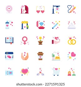 Valentine's Day vector icons set. Valentine's Day and broken heart, ring, heart, concept signs in this style.