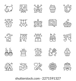 Valentine's Day vector icons set. Valentine's Day and broken heart, ring, heart, concept signs in this style.