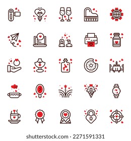 Iconos vectoriales del Día de San Valentín. Día de San Valentín y corazón roto, anillo, corazón, signos conceptuales en este estilo.