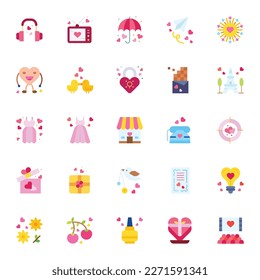 Iconos vectoriales del Día de San Valentín. Día de San Valentín y corazón roto, anillo, corazón, signos conceptuales en este estilo.